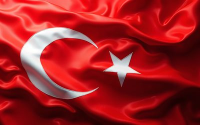 seidenflagge der türkei, 4k, nahaufnahme, gewellte stofffahnen, europäische länder, flagge der türkei, europa, türkei 3d flagge, türkische flagge, truthahn, tag der türkei, türkische nationalsymbole, türkei flagge