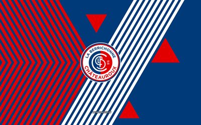 LB Chateauroux logo, 4k, French football team, red blue lines background, LB Chateauroux, Ligue 2, France, line art, LB Chateauroux emblem, football