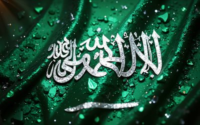 Saudi Arabia flag, 4K, gemstones, flag of Saudi Arabia, crystals, shiny stones, Saudi Arabia, creative art, green gemstones, green crystals