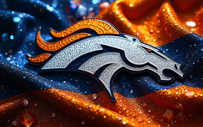logo delle gemme dei denver broncos, 4k, sfondo arancione gemme, nfl, logo dei denver broncos, gemme arancioni, emblema dei denver broncos, usa, denver broncos, football americano