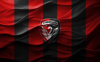 4k, US Boulogne logo, red black 3D background, US Boulogne emblem, Ligue 2, French football team, US Boulogne flag, 3D texture, US Boulogne, football, France