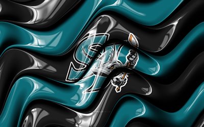 San Jose Barracuda 3D logo, 4k, black turquoise 3D waves, AHL, hockey, San Jose Barracuda flag, creative, San Jose Barracuda logo, San Jose Barracuda emblem, american hockey team, San Jose Barracuda