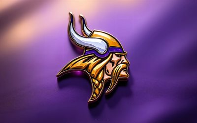 Minnesota Vikings crystal logo, 4k, purple metal background, metal art, Minnesota Vikings emblem, USA, Minnesota Vikings, American football, Minnesota Vikings logo, NFL