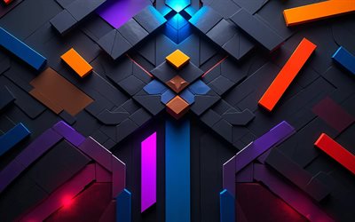 4k, figuras coloridas, cubos, diseño de materiales, formas geométricas, arte de madera, creativo, patrón geométrico fragmentado, obra de arte, fondo colorido 3d, fondo abstracto colorido, formas, fondos 3d