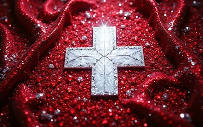 bandera suiza, 4k, piedras preciosas, bandera de suiza, cristales, piedras brillantes, suiza, arte creativo, piedras preciosas rojas, cristales rojos