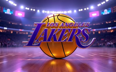 los angeles lakers 3d logotyp, 4k, basketstadion bakgrund, nba, kreativ, basketboll, los angeles lakers logotyp, los angeles lakers emblem, amerikansk basketlag, los angeles lakers, la lakers