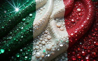 العلم الإيطالي, 4k, الأحجار الكريمة, علم إيطاليا, بلورات, حجارة لامعة, إيطاليا, الفن الإبداعي, الأحجار الكريمة الحمراء, بلورات حمراء بيضاء خضراء