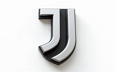 Juventus FC 3d logo, 4k, white background, metalic Juventus logo, Juventus FC logo, Italian football club, Juve, Serie A, Juventus FC emblem, 3d art, Juventus FC