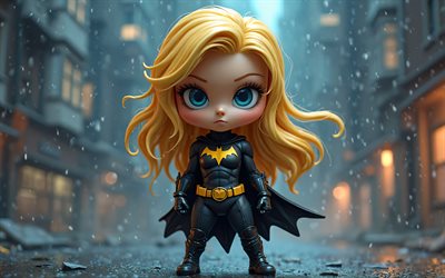 canário negro, 4k, super  heróis, chibi art, dc comics, chibi canário negro, noite, 3d art, canário preto 3d, arte dos fãs, canário preto 4k