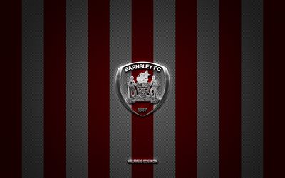 barnsley fc logosu, ingiliz futbol kulübü, birinci lig, kırmızı beyaz karbon arka plan, barnsley fc amblemi, futbol, barnsley fc, ingiltere, barnsley