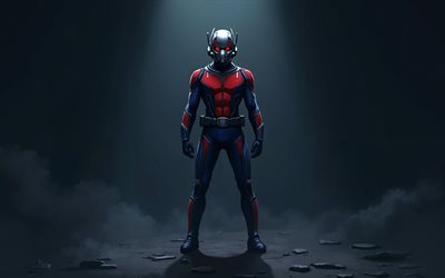 fourmi, 4k, super héros, arrière plans gris, minimal, créatif, minimalisme de fourmi, comics marvel