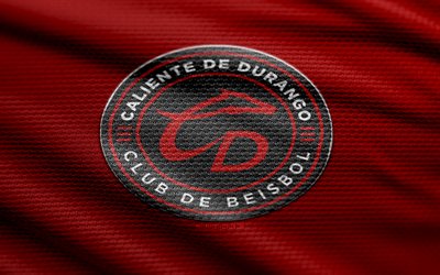 caliente de durango kumaş logosu, 4k, kırmızı kumaş arka plan, lmb, bokh, beyzbol, caliente de durango logosu, caliente de durango amblemi, meksika beyzbol takımı, caliente de durango