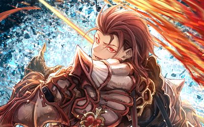 Percival, battle, Granblue Fantasy, manga, sword, fire flames, Granblue Fantasy characters, Percival Granblue Fantasy