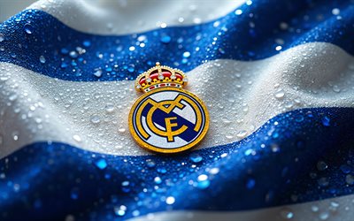 4k, रियल मैड्रिड सीएफ लोगो, रियल मैड्रिड धातु लोगो, रियल मैड्रिड सीएफ, नीले सफेद हीरे की पृष्ठभूमि, रियल मैड्रिड लोगो, ला लीगा, रियल मैड्रिड का प्रतीक, स्पेन, वास्तविक मैड्रिड, फ़ुटबॉल