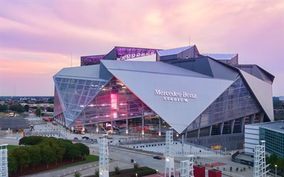 4k, stadio mercedes benz, sera, tramonto, stadio degli atlanta falcons, stadio dell'atlanta united fc, atlanta, georgia, stadi dei mondiali 2026, usa