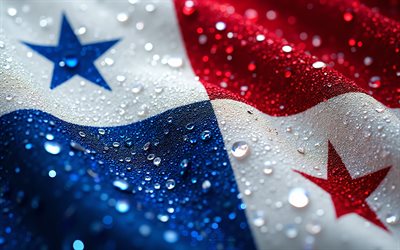 bandiera panamense, 4k, pietre preziose, bandiera di panamá, cristalli, pietre lucenti, panama, arte creativa, pietre preziose blu, cristalli rosso blu