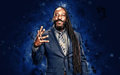booker t, 4k, luzes de néon azuis, wwe, criativo, lutador americano, booker tio huffman, fundo abstrato azul, entretenimento de luta livre mundial, lutadores, livro t 4k