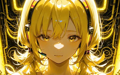 मायु, 4k, पीली नीयन रोशनी, वोकलॉइड, कलाकृति, vocaloid3, पीली अमूर्त पृष्ठभूमि, वोकलॉइड वर्ण, मंगा, मयू वोकलॉइड