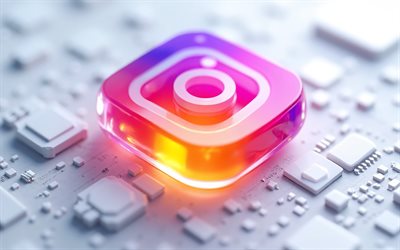instagram pembe parlayan logosu, 4k, instagram pembe işareti, instagram logosu, instagram pembe amblemi, instagram, beyaz teknolojik altyapı, instagram'ın 3d logosu