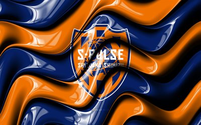 shimizu s pulse 3d logotyp, 4k, blå orange 3d vågor, j1 ligan, fotboll, shimizu s pulse flagga, kreativ, shimizu s pulse logotyp, shimizu s pulse fc, japansk fotbollsklubb, shimizu s pulse
