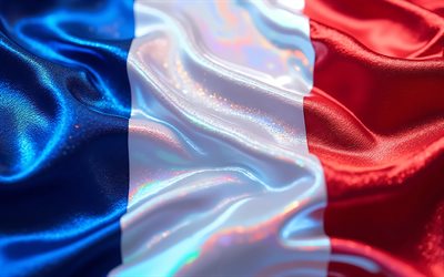 französische holografische flagge, 4k, nahaufnahme, gewellte stofffahnen, flagge von frankreich, frankreich 3d flagge, französische flagge, frankreich, tag von frankreich, französische nationalsymbole, frankreich seidenflagge, frankreich flagge