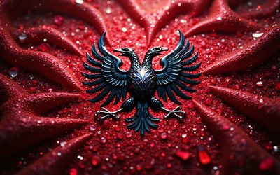 arnavut bayrağı, 4k, değerli taşlar, arnavutluk bayrağı, kristaller, parlak taşlar, arnavutluk, yaratıcı sanat, kırmızı taşlar, kırmızı kristaller