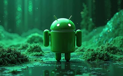android 3d  logo, vihreä hi tech tausta, android green  robotti, android  logo, android  tunnus, tekniikan tausta, androidi, vihreä luova tausta