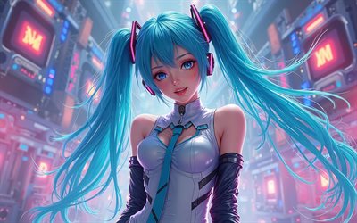 4k, Hatsune Miku, 3D art, Vocaloid, CV01, concert, Vocaloid 01, Vocaloid characters, Hatsune Miku Vocaloid