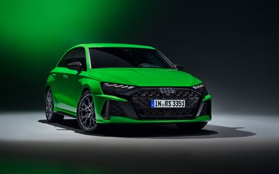 4k, アウディrs 3スポーツバック, 暗闇, 2025車, 英国スペック, スタジオ, グリーンアウディrs 3スポーツバック, 2025アウディrs 3スポーツバック, ドイツの車, アウディ