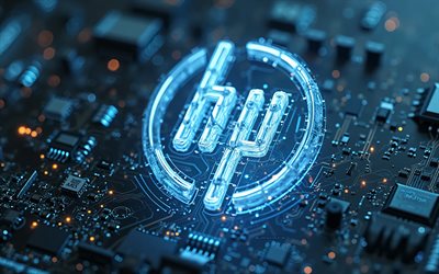 Hewlett-Packard logo, 4k, dark hi-tech background, HP, Hewlett-Packard neon logo, blue neon light, X-ray, HP logo, Hewlett-Packard emblem, Hewlett-Packard 3d logo, Hewlett-Packard, blue Hewlett-Packard neon logo