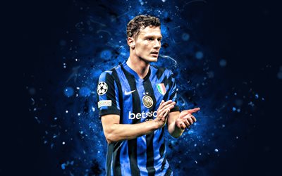 pavard benjamin, 4k, néons bleus, inter milan, serie a, footballeurs français, benjamin pavard 4k, football, interazionale, entre, benjamin pavard inter milan