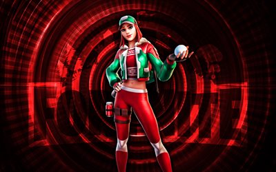 holly striker fortnite, 4k, fondo espiral rojo, fortnita, creativo, holly striker skin, piel del delantero de holly fortnite, huelguista, personajes de fortnite