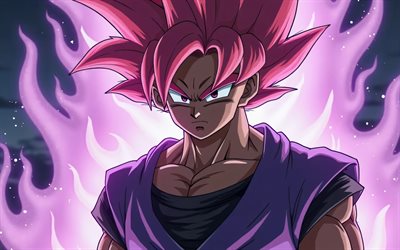 4k, Super Saiyan Rose, violet flames, Black Goku Dragon Ball, abstract art, Dragon Ball Super, antagonist, Dragon Ball, Son Goku Black, DBS, DBS characters, Goku Burakku, Black Goku DBS, Black Goku