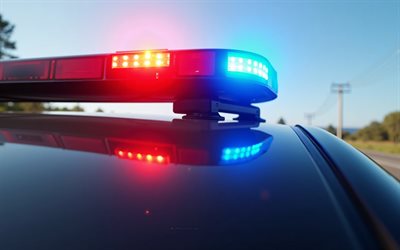 police car, 4k, police flashing lights, roof of a police car, chase concepts, police concepts, law enforcement, police, police flashing lights on