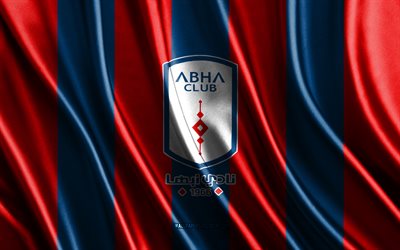4k, abha club logo, saudische pro  liga, rote blaue seidenstruktur, abha club flag, saudischer fußballverein, fußball, seidenflagge, abha club emblem, saudi arabien, abha club  abzeichen, abha club fc