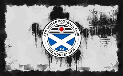 ayr united grunge logo, 4k, campeonato escocés, fondo de grunge negro, fútbol, ayr united emblem, fútbol americano, logotipo de ayr united, ayr united, club de fútbol escocés, ayr united fc