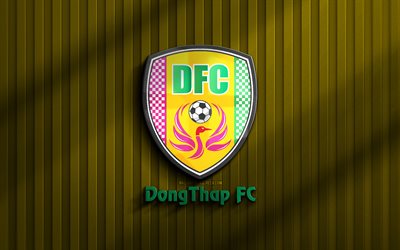 4k, dong thap fc 3d  logo, v league 2, gelb 3d  hintergrund, fußball, dong thap fc emblem, dong thap fc logo, dong thap fc, vietnamesischer fußballverein, fc dong thap
