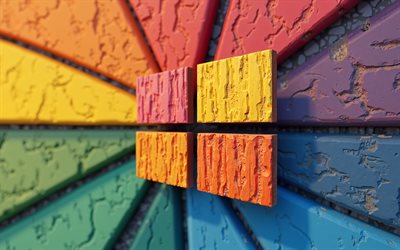 4k, Windows 10 wooden logo, creative, colorful wooden backgrounds, Windows 10 3D logo, artwork, Windows 10 logo, OS brands, Windows 10