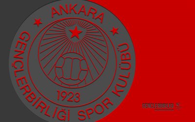 genclerbirligi sk logo, 4k, خلفية حمراء, فن الكربون, genclerbirligi sk emblem, نادي كرة القدم التركي, tff 1 lig, ديك رومى, genclerbirligi sk, كرة القدم, genclerbirligi