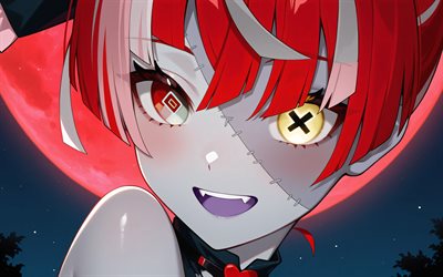 4k, kureiji ollie, notte, avvicinamento, youtuber virtuale, vtuber, zombie, olanto, eterocromia, manga, kureiji ollie channel