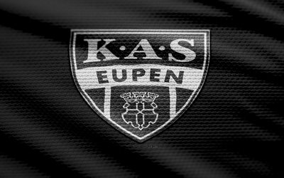 KAS Eupen fabric logo, 4k, black fabric background, Challenger Pro League, bokeh, soccer, KAS Eupen logo, football, KAS Eupen emblem, KAS Eupen, belgian football club, Eupen FC