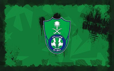 logotipo de al ahli sc grunge, 4k, liga profesional saudita, fondo de grunge verde, fútbol, al ahli sc emblema, fútbol americano, logotipo de al ahli sc, al ahli sc, club de fútbol saudita, al ahli fc