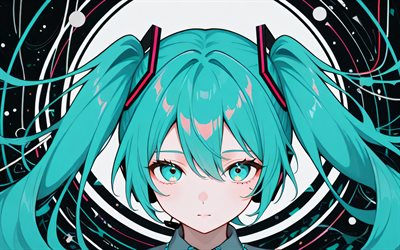 4k, hatsune miku, avvicinamento, vocaloide, capelli turchesi, miku hatsune, cv01, personaggi vocaloidi, vocaloid 01, arte astratta, hatsune miku vocaloid