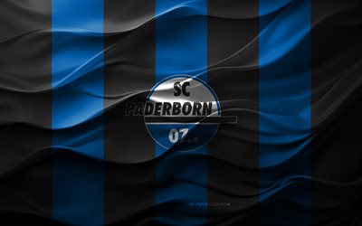 4k, sc paderborn 07 logo, mavi siyah 3d arka plan, 2 bundesliga, sc paderborn 07 amblem, paderborn, alman futbol takımı, sc paderborn 07 bayrağı, 3d doku, almanya, sc paderborn 07, futbol, sc paderborn