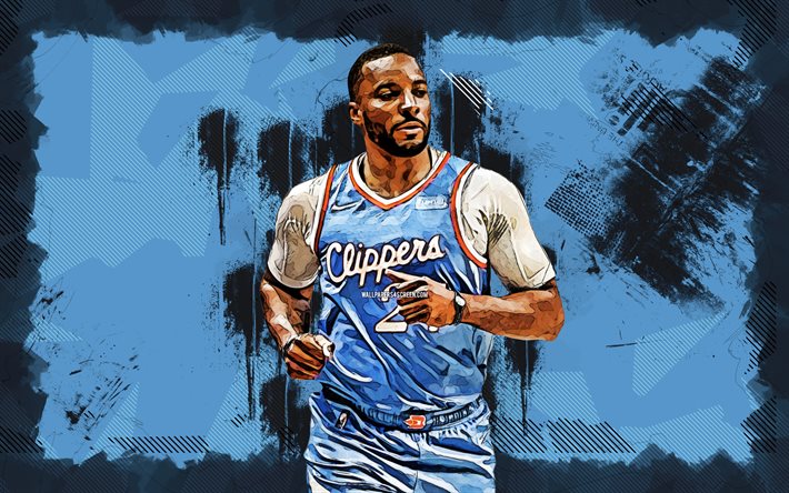 4k, norman powell, grunge  kunst, los angeles clippers, nba, basketball, norman powell 4k, blauer grunge  hintergrund, norman powell los angeles clippers, la clippers