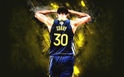 Stephen Curry, Golden State Warriors, NBA, yellow stone background, american basketball player, Wardell Stephen Curry II, basketball, USA