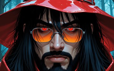 Alucard, 4k, realistic art, bokeh, Hellsing, close-up, Count Dracula, manga, Dorakyura, night, Hellsing manga, Alucard character, Alucard art, Hellsing characters, Alucard Hellsing