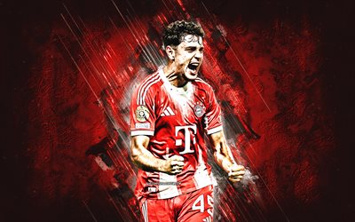 aleksandar pavlovic, fc bayern münchen, grunge  kunst, deutscher fußballer, zielfeier, roter steinhintergrund, bundesliga, deutschland, fußball, aleksandar pavlovic bayern münchen