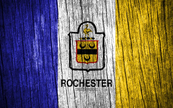 4k, rochester bayrağı, amerikan şehirleri, rochester günü, abd, ahşap doku bayrakları, rochester, new york eyaleti, new york şehirleri, abd şehirleri, rochester new york
