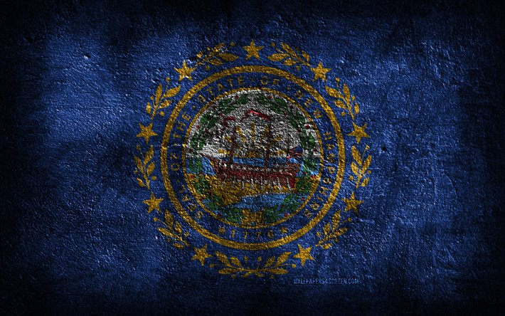 4k, la bandera del estado de new hampshire, la textura de la piedra, la bandera de new hampshire, el día de new hampshire, new hampshire, el estado de new hampshire, los estados americanos, estados unidos